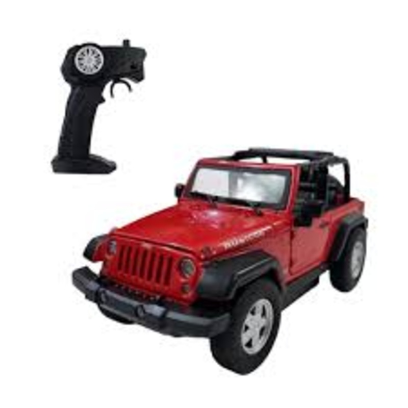 JEEP RUBICON RC CAR 1/24 SCALE DIECAST MODEL WITH RECHARGEABLE BATTERY RED (JP-25049)1:24 R/C 4 FUNC. CAR W/ CHARGER & LIGHT