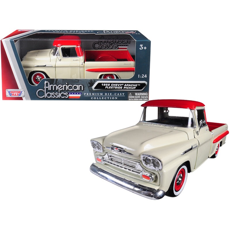 #79311AC-CRM 1/24 Cream & Red 1958 Chevy Apache Fleetside Pickup