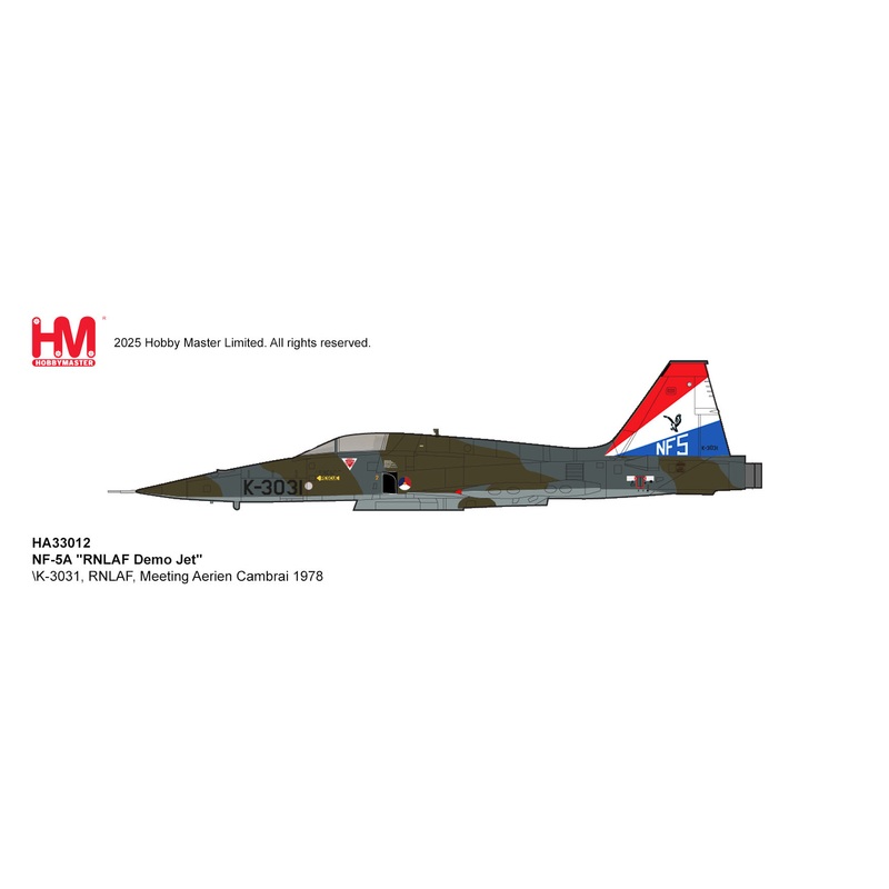 HA33012 | Hobby Master Military 1:72 | NF-5A RNLAF Demo Jet K-3031, RNLAF, Meeting Aerien Cambrai 1978 | is due October 2025