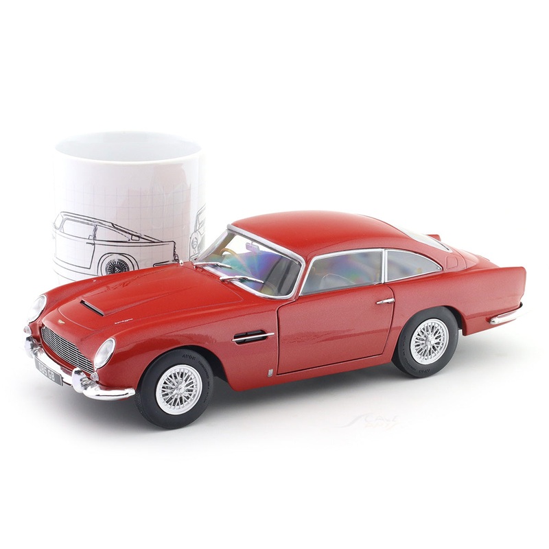 Coffee Mug & 1964 Aston Martin DB5 red 1:18 Solido licensed diecast scale model car