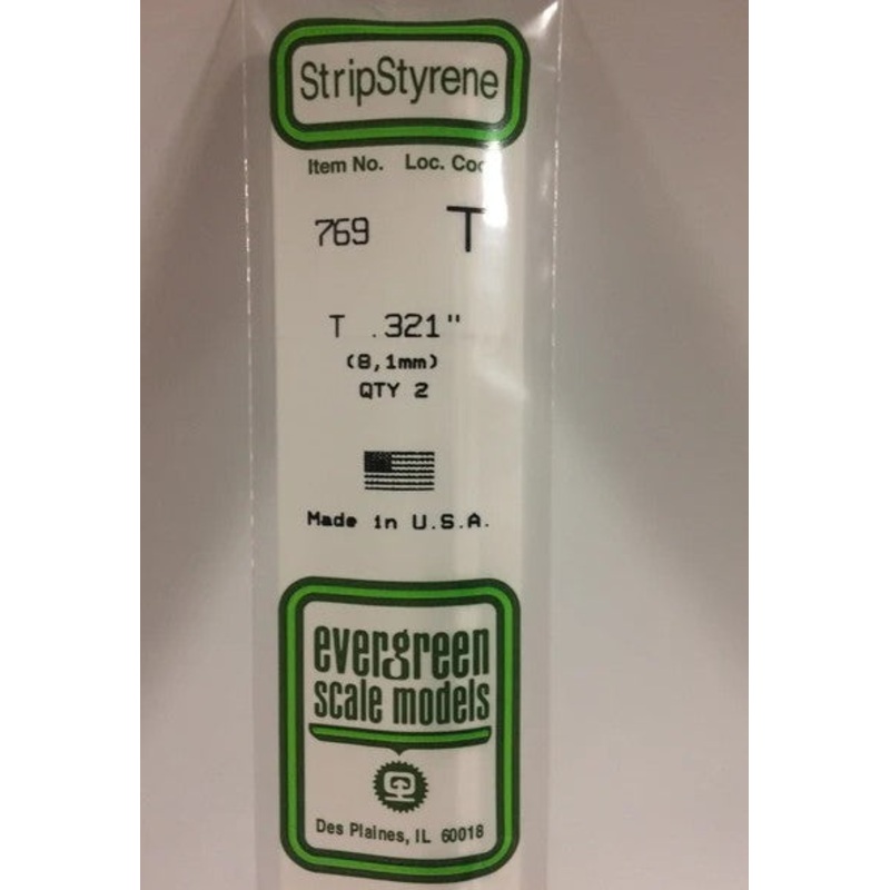Evergreen 769 T Channel .321" (8.1mm) Strips (2pcs)