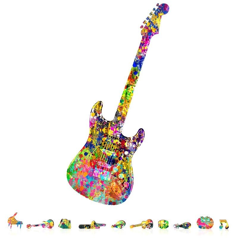 ZenChalet Puzzles - Splatter Guitar Wooden Puzzle, 200 Pcs