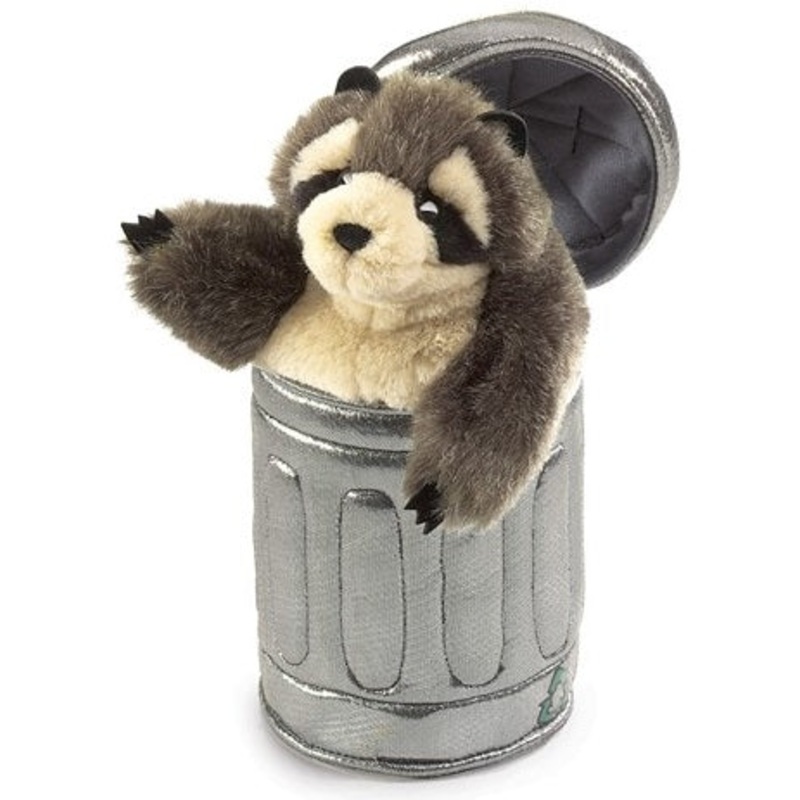 Raccoon in Garbage Can Hand Pu