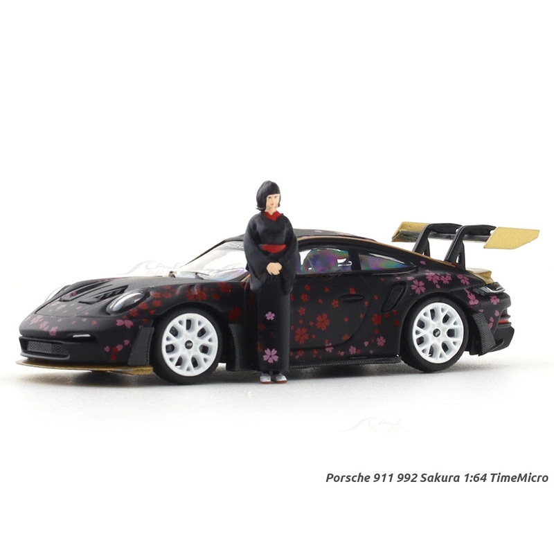 Porsche 911 992 Sakura with figure 1:64 TimeMicro diecast scale model miniature car