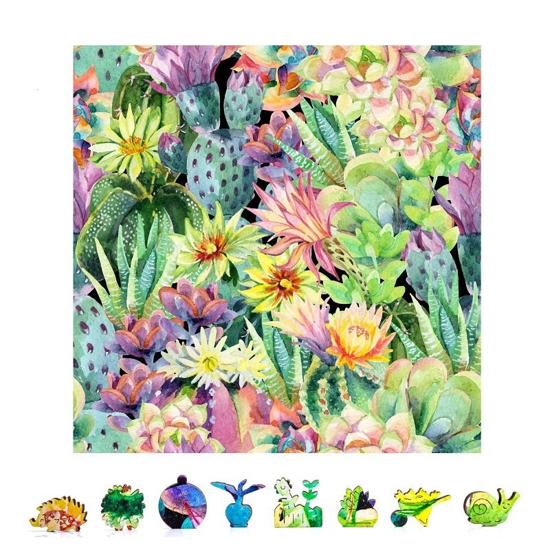 ZenChalet Puzzles - Floral Cactus Wooden Puzzle, 500 Pcs