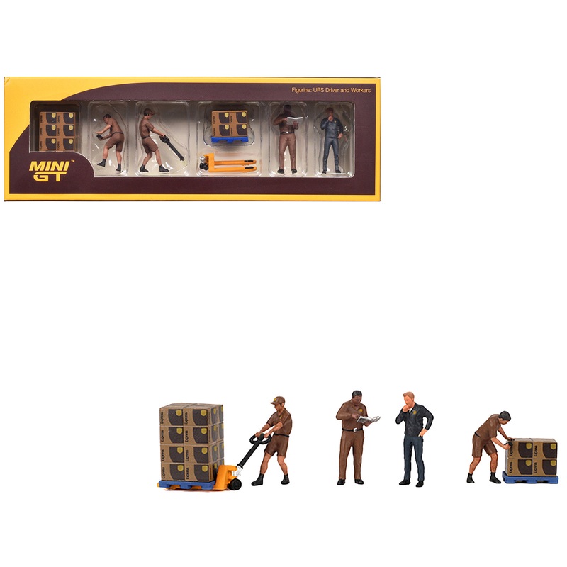 "UPS Driver and Workers" 7 Piece Figure Set for 1/64 Scale Models by Mini GT
