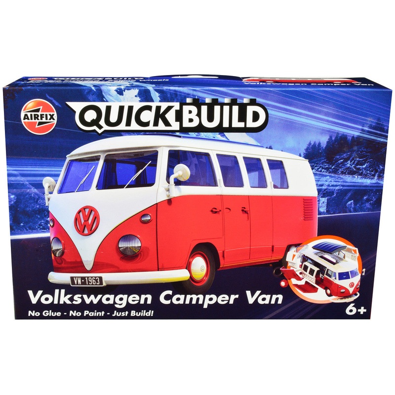 Volkswagen Camper Van Red Snap Together Skill 1 Model Kit by Airfix Quickbuild
