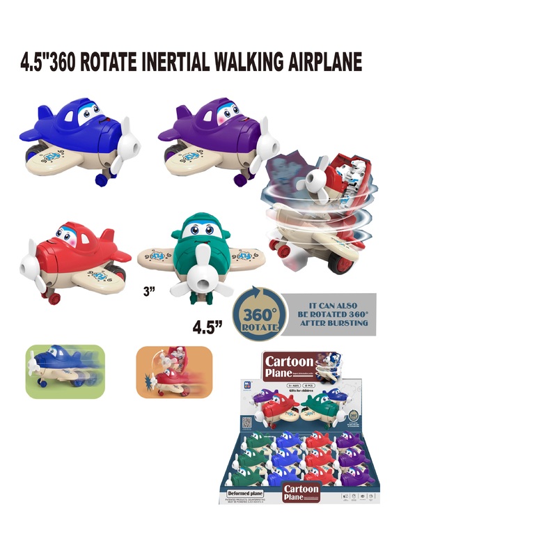 360 Spinning and Rotate Walking Cartoon Airplane | 88828 | BVP Green