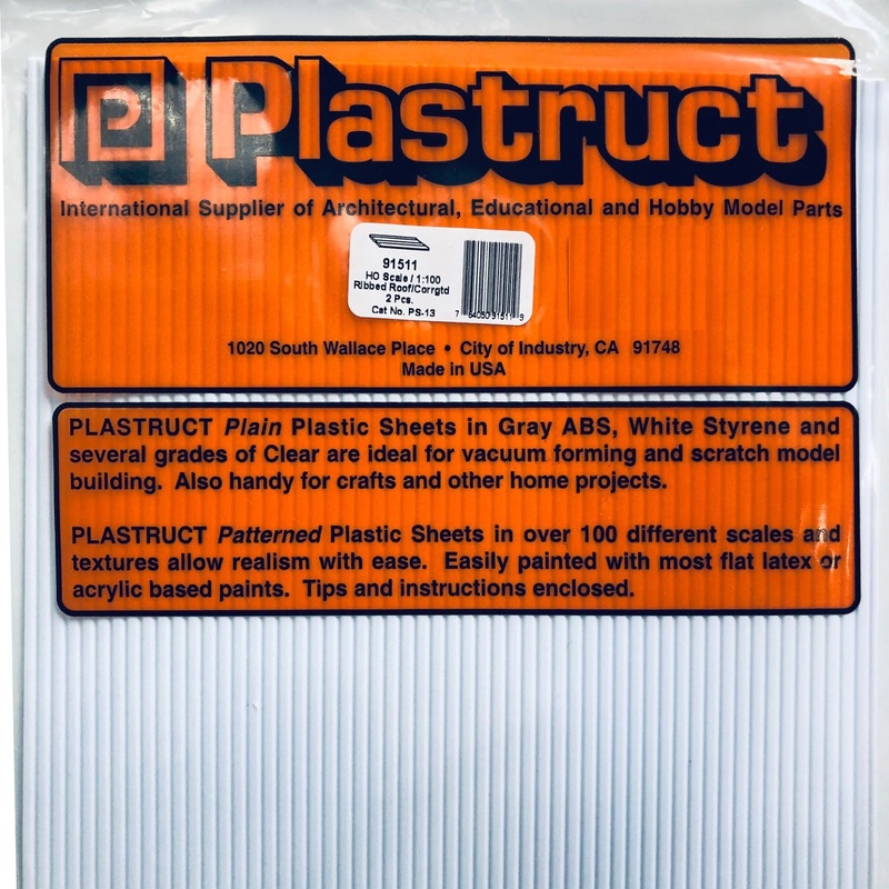 Plastruct 91511 Styrene 1/100 HO Ribbed Corrugated Roof/Siding 12"x 7" (2)