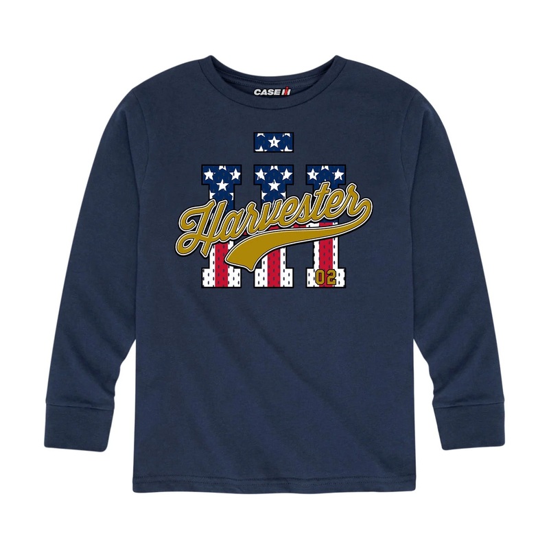 Youth International Harvester Patriotic Navy Blue Long Sleeve Shirt Large