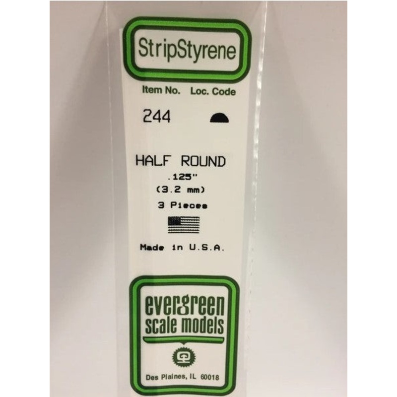 Evergreen 244 .125" (3.2mm) Half Round (3pcs)