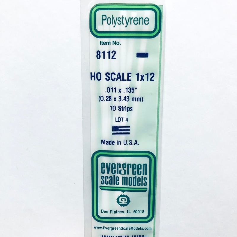 Evergreen 8112 Styrene Plastic Strips 1"x 12" HO x 14" (10)