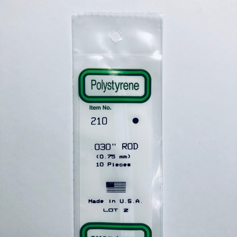 Evergreen 210 Styrene Plastic Rod 0.030" x 14"  (10)