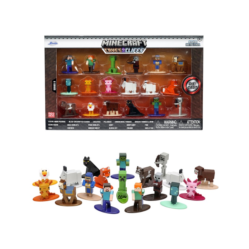 "Minecraft: Caves & Cliffs" Set of 18 Diecast Figures "Nano Metalfigs" Series Diecast Models by Jada