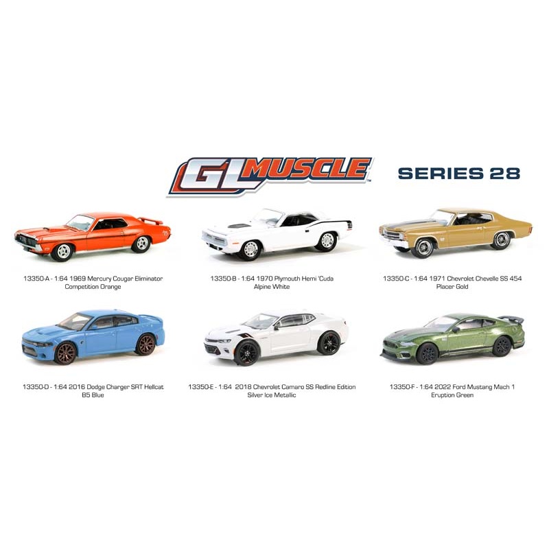 (GreenLight Muscle Series 28) SET OF 6 Diecast 1:64 Scale Models - Greenlight 13350