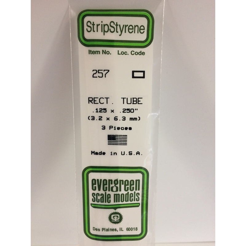 Evergreen 257 Rectangular Tube .125 X .250  x 14" (3)