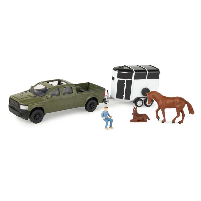 Green Pickup Truck 5-Piece Horse Trailer Set 1:32 Scale Model - ERTL 47599