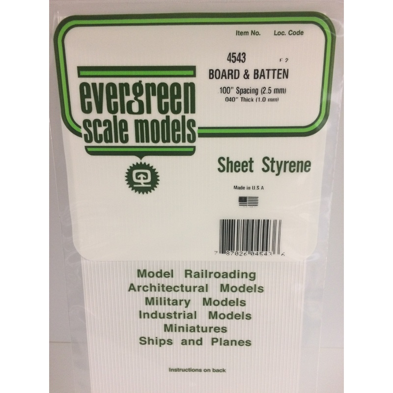 Evergreen 4543 Styrene Plastic Board & Batten 0.100" Spacing 0.040"x 12"x 6" (1)