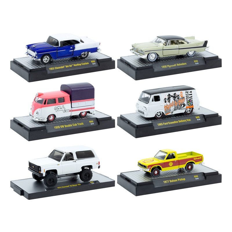 "Auto-Thentics" 6 piece Set Release 99 IN DISPLAY CASES Limited Edition 1/64 Diecast Model Cars by M2 Machines