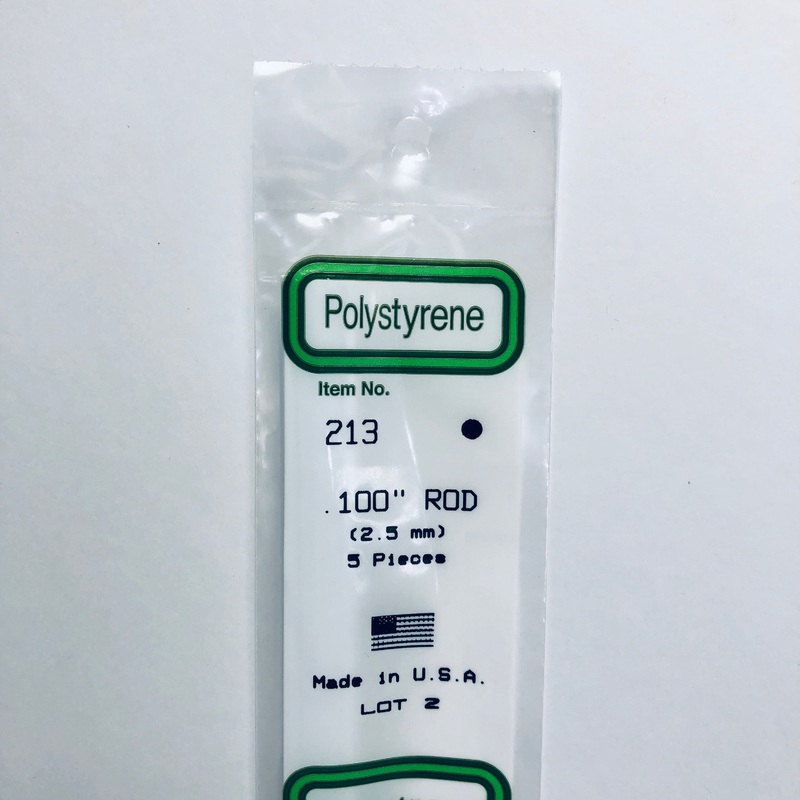 Evergreen 213 Styrene Plastic Rod 0.100" x 14" (5)