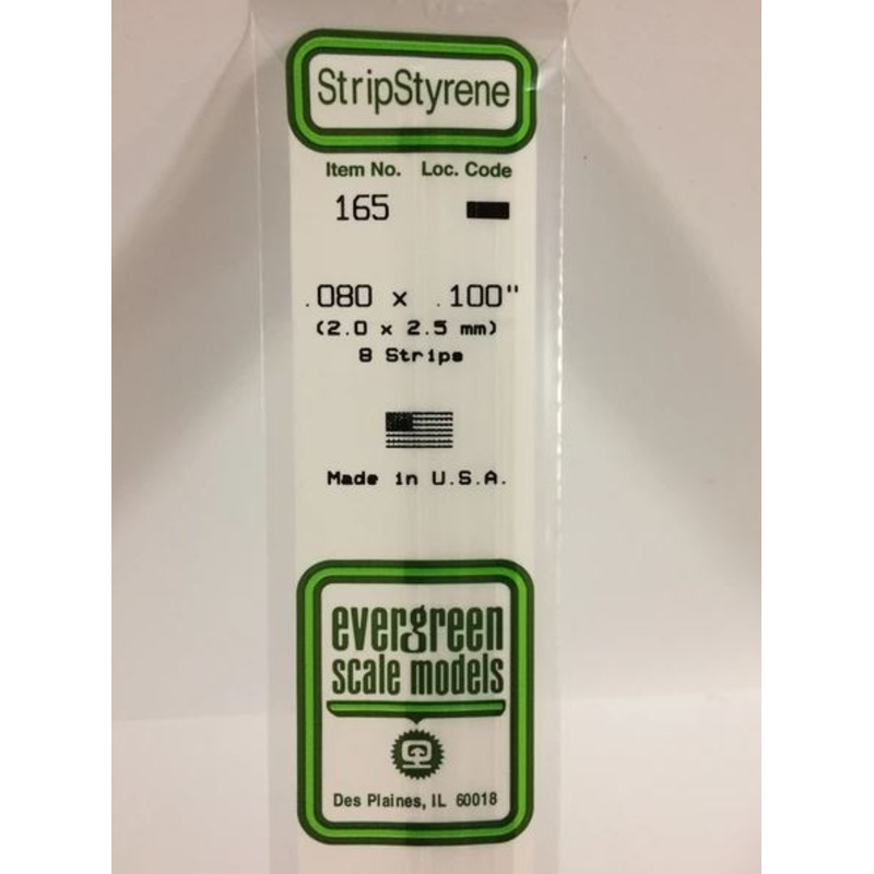 Evergreen 165 .080" x .100" (2mm x 2.5mm) Strips (8pcs)