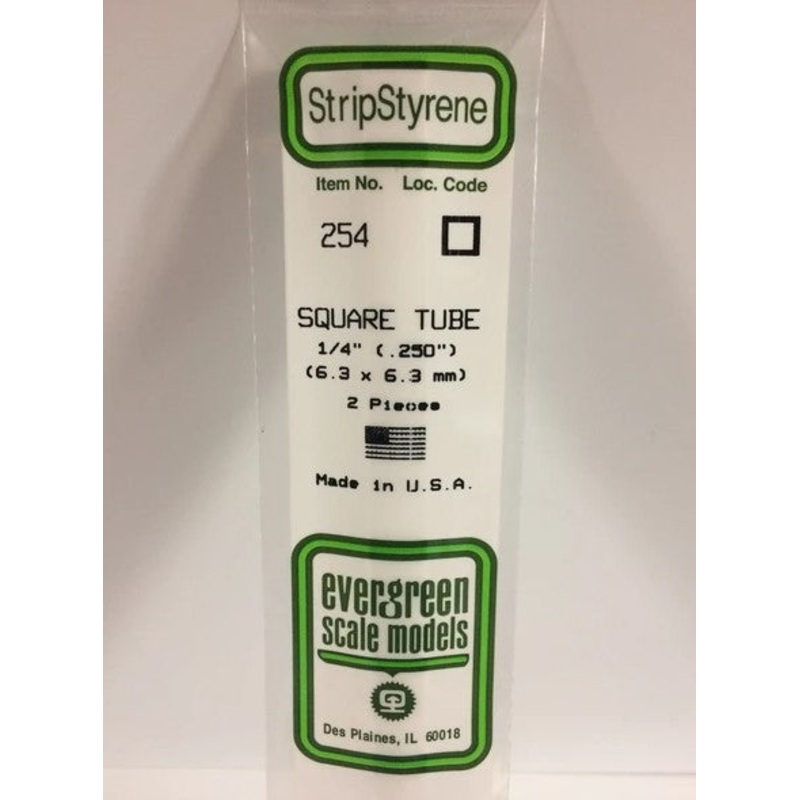 Evergreen 254 .250" / 6.3mm Square Tube (2pcs)
