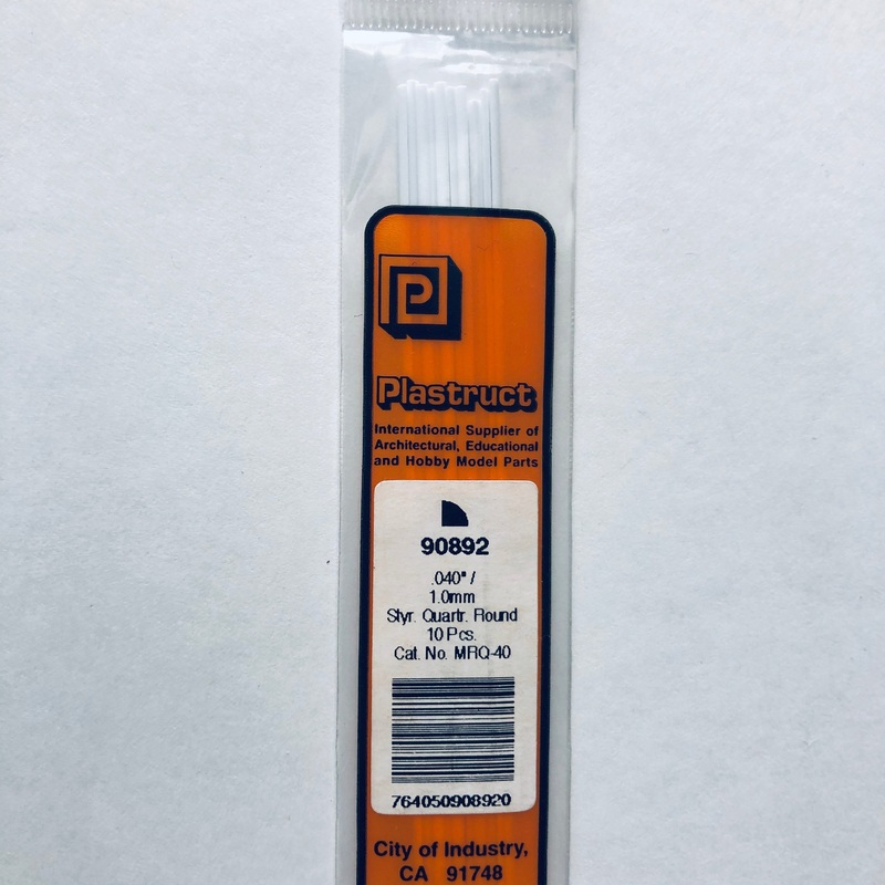 Plastruct 90892 Styrene Quarter Round Rod 0.040"x 10" (10)