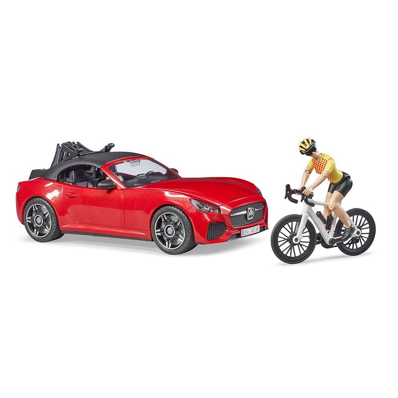 #03485 1/16 Red Bruder Roadster with Road Bike & Female Cyclist