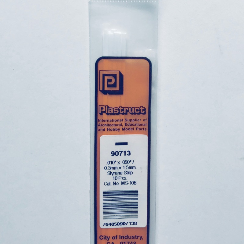 Plastruct 90713 Styrene Rectangle Strip 0.010"x 0.060"x 10" (10)