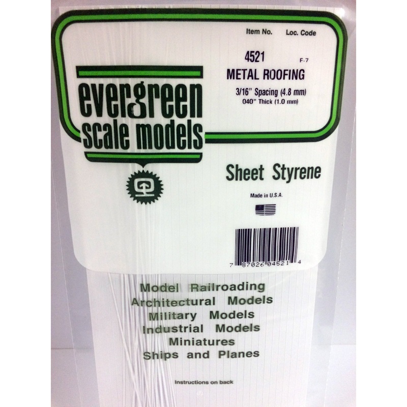 Evergreen 4521 Styrene Plastic Metal Roof 3/16" Spacing 0.040"x 12"x 6" (1)