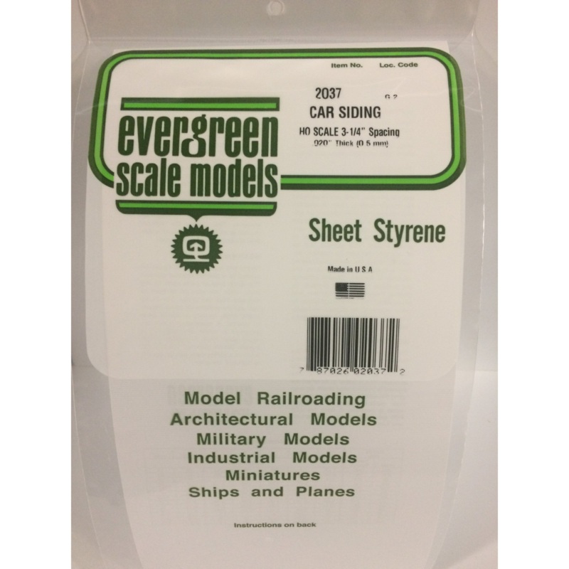 Evergreen 2037 Styrene Plastic Freight Car Siding 0.020"x 12"x 6"  HO-Scale (1)
