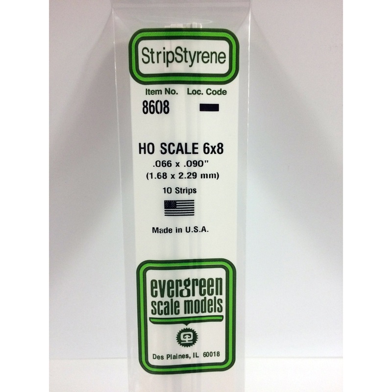 Evergreen 8608 Styrene Plastic Strips 6"x 8" HO x 14" (10)