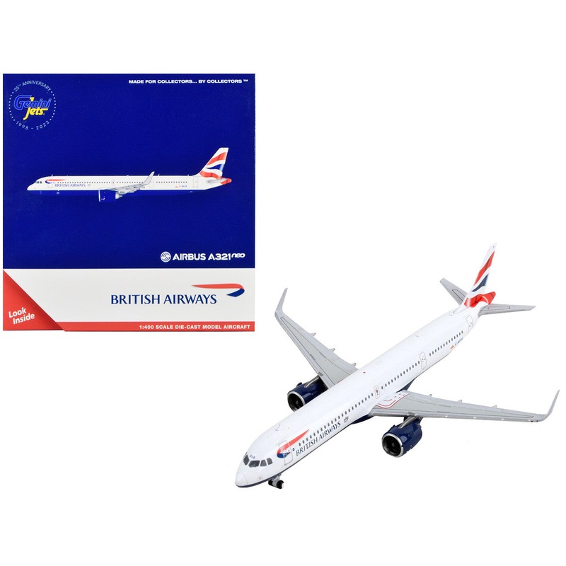 Airbus A321neo Commercial Aircraft "British Airways" White with Tail Stripes 1/400 Diecast Model Airplane by GeminiJets