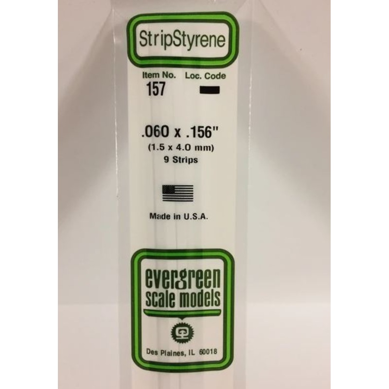 Evergreen 157 .060" x .156" (1.5mm x 4mm) Strips (9pcs)