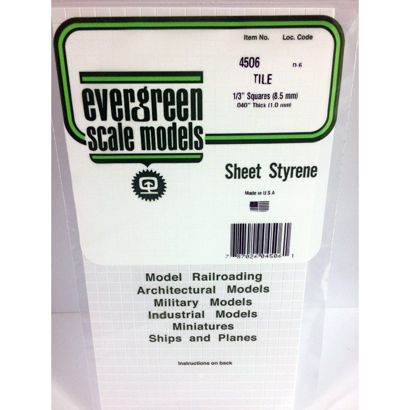 Evergreen 4506 Styrene Plastic Square Tile 1/3" Squares 0.040"x 12"x 6" (1)