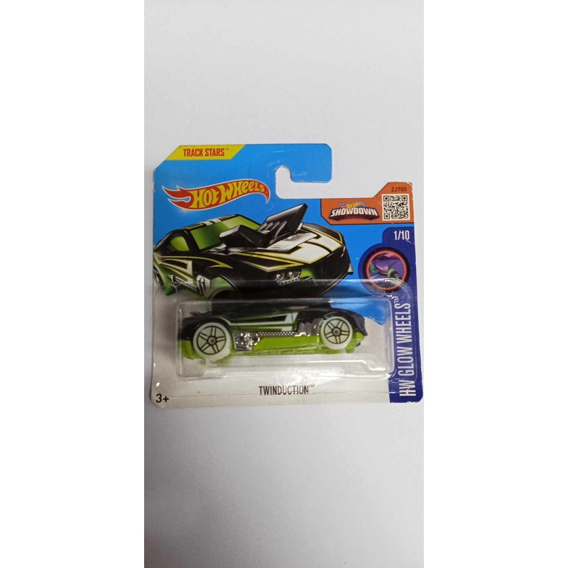 2016 Hot Wheels TWINDUCTION #46 black- HW Glow Wheels-1/10 SHORT CARD (DHW64