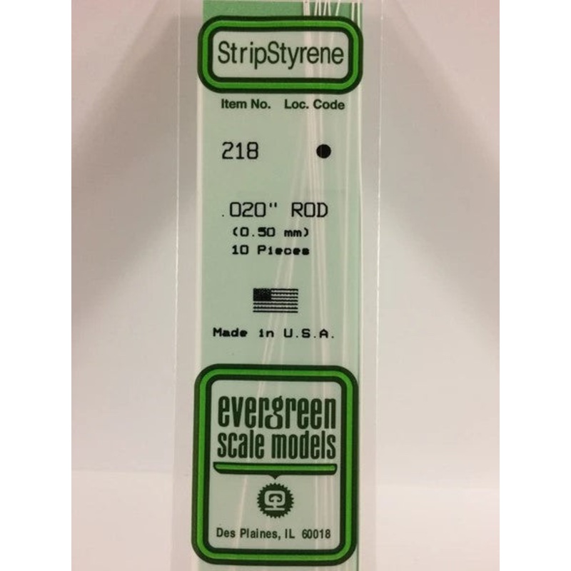 Evergreen 218 .020" / .50mm OD Solid Rod (10pcs)