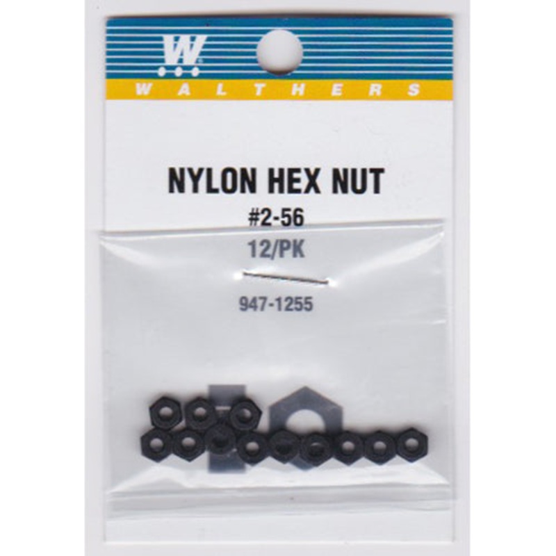 Walthers 947-1255 #2-56 Nylon Hex Nuts 0.075" x 3/16" (12)