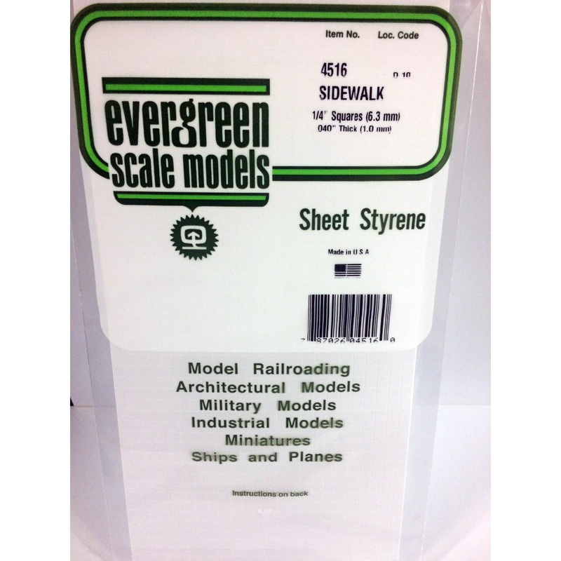 Evergreen 4516 Styrene Plastic Sidewalk 1/4" Squares 0.040"x 12"x 6" (1)