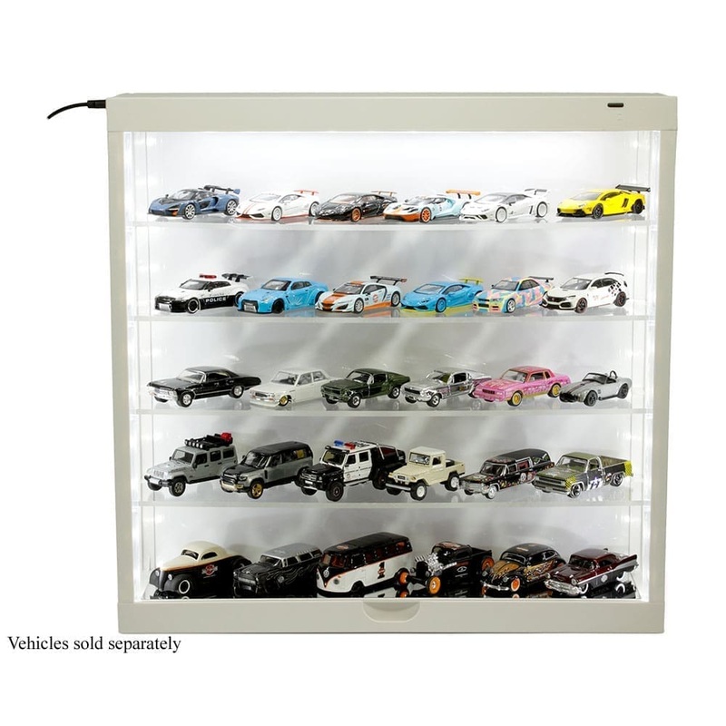 Showcase 5-Tier LED Wall Mountable Display Case  White Case w/ White Rear Panel for Diecast Scale Model - MiJo MJ8850W