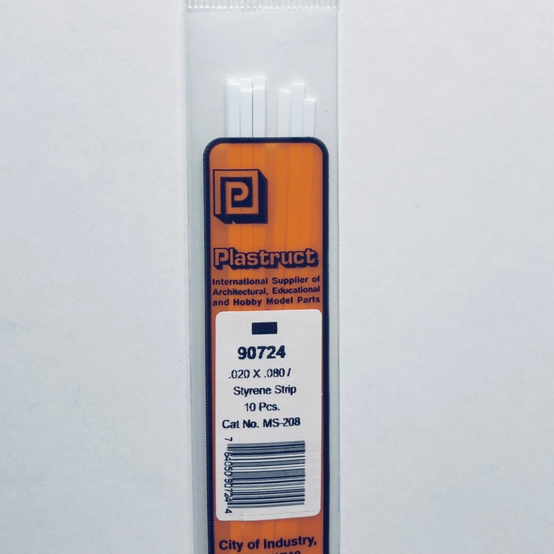 Plastruct 90724 Styrene Rectangle Strip 0.020"x 0.080"x 10" (10)