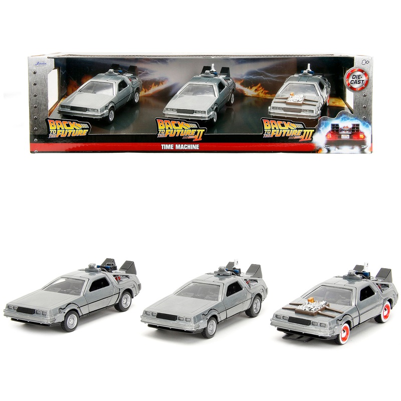 "Back to the Future" Delorean Set of 3 pieces "Hollywood Rides" Series 1/32 Diecast Model Car by Jada