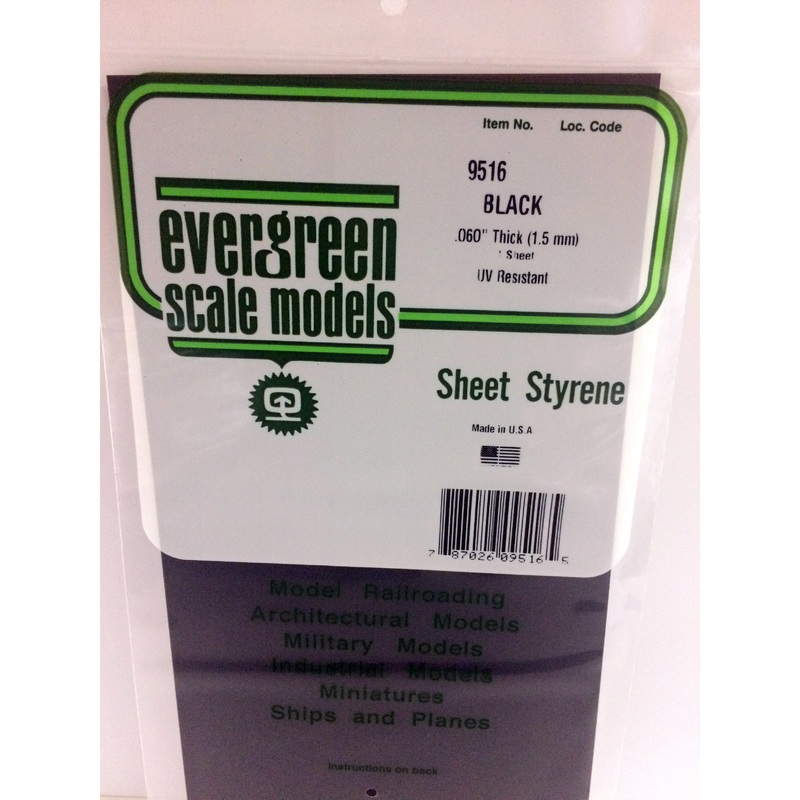 Evergreen 9516 Styrene Plastic Black Sheet 0.060"x 6"x 12" (1)