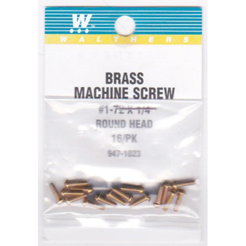 Walthers 947-1023 #1-72 Brass Round Head Machine Screws 1/4 x .073" (16)