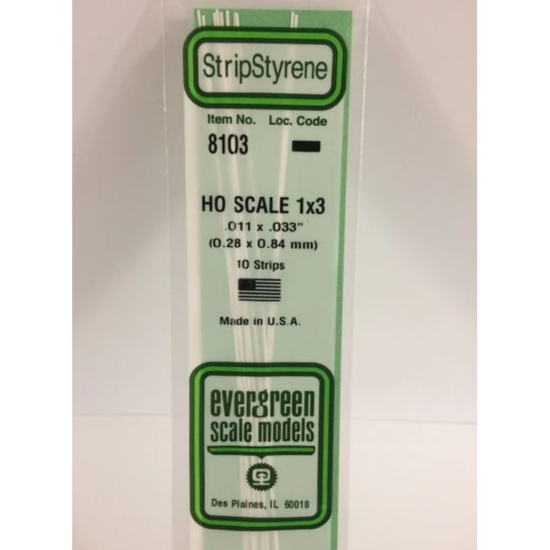 Evergreen 8103 .011" x .034" Ho Scale Strip