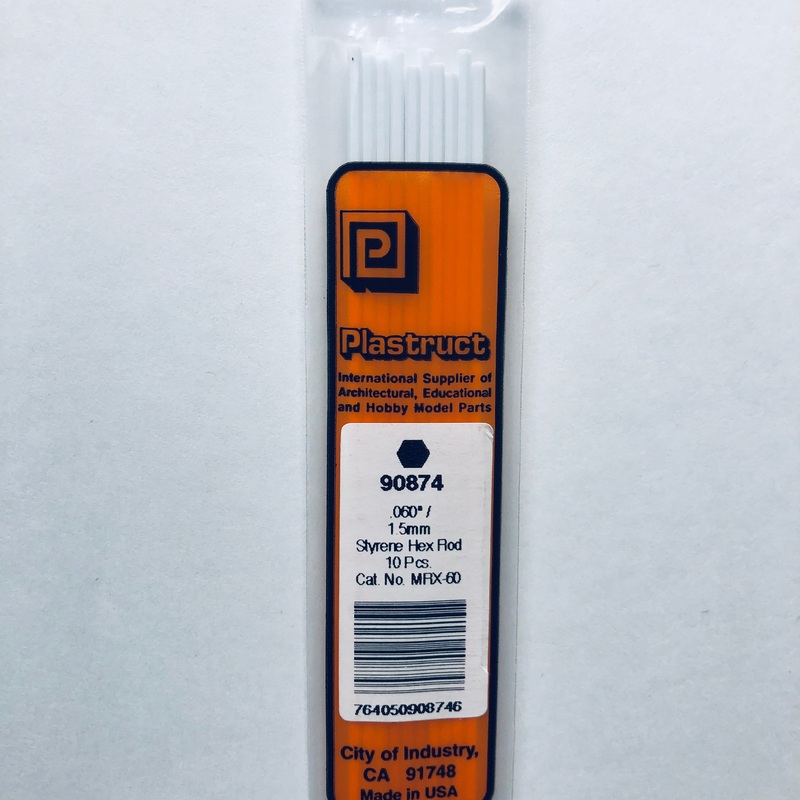 Plastruct 90874 Styrene Hexagon Rod 0.060"x 10" (10)