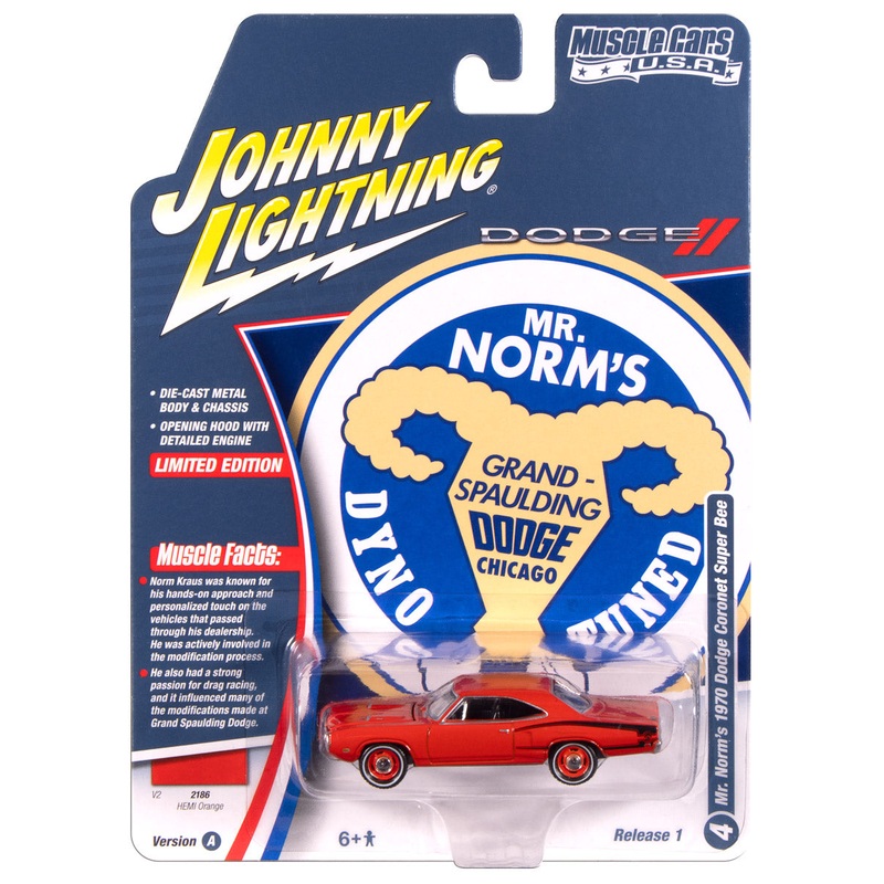 "PRE-ORDER" Johnny Lightning Muscle Cars Mr. Norm's 1970 Dodge Super Bee (Hemi Orange w/Black Super Bee C Stripe) 1:64 Scale Diecast (DUE NOVEMBER 2025)