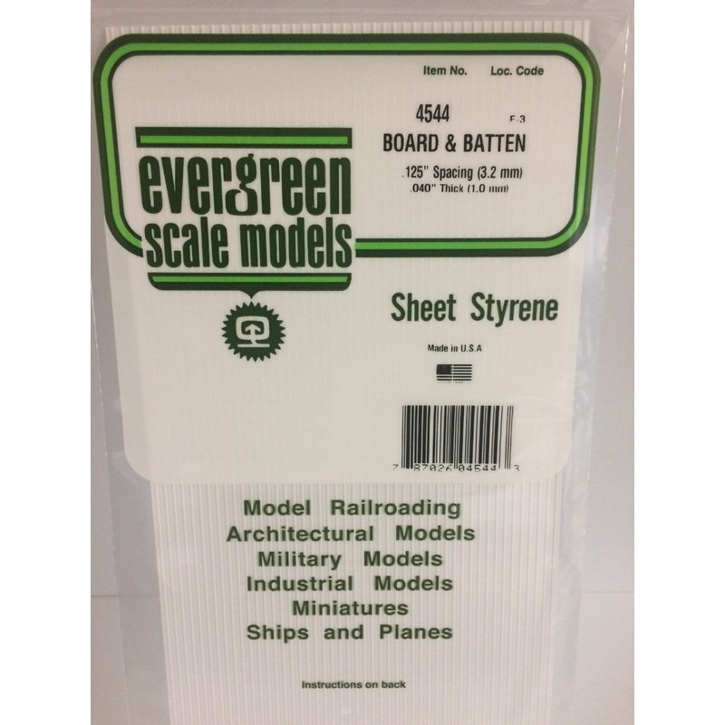 Evergreen 4544 Styrene Plastic Board & Batten 0.125" Spacing 0.040"x 12"x 6" (1)