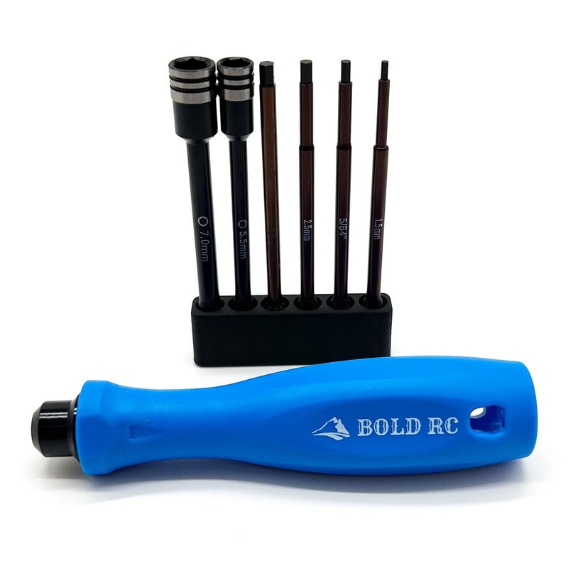 Bold R/C - 1/8th Tool Set, 1/4" Quick Drive Hex & Nut Driver 6 Piece Set w/Handle