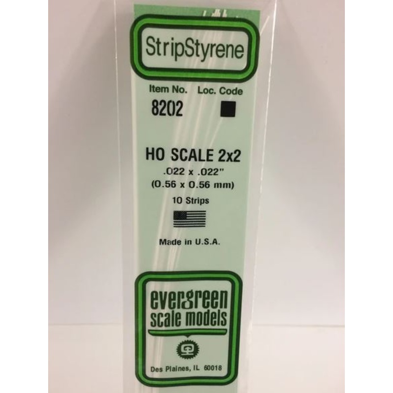 Evergreen 8202 .023" x .023" Ho Scale Strip